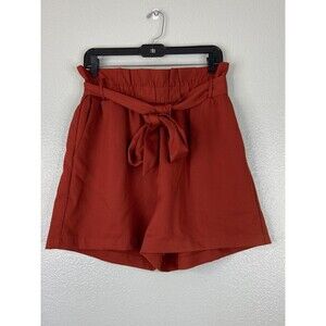 FSL Apparel Women Medium Burnt Orange Paperbag Shorts Tie Belt Casual Comfort